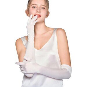 Women's Evening White Pure Silk Elbow Length Satin Long Gloves Opera Party Prom